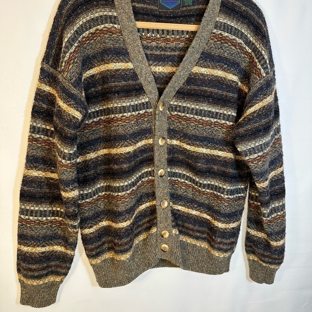 Etchings Vintage Brown Cream Knit Wool Blend Front Buttons Sweater Cardigan L - Picture 2 of 8
